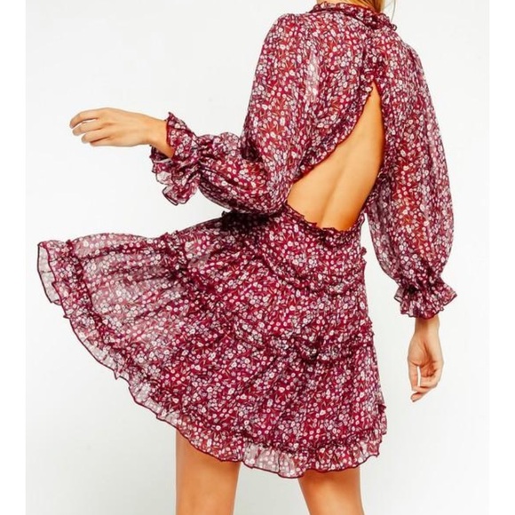 Row A Floral Mini Dress. Size M. Open Back. Originally From Nordstrom. Red/Black - Picture 3 of 9